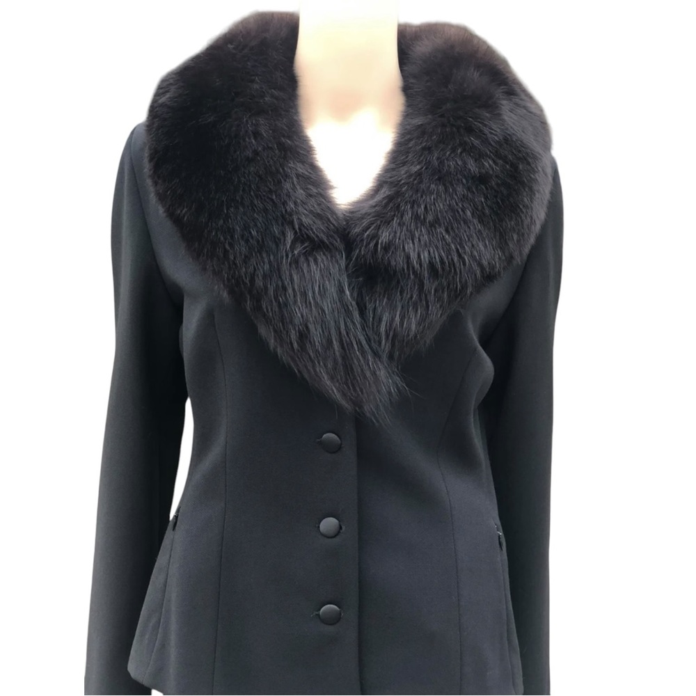 Blumarine black blazer jacket with fur trim Sz 10 I 44